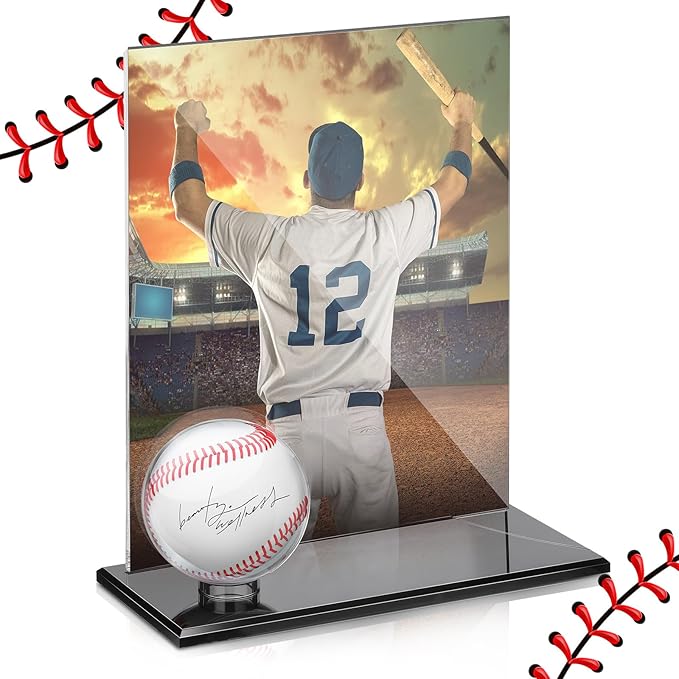 DoubleFill Acrylic Baseball Display Case for Ball and Cards Clear Base Ball Holder Ring Stand Set Centerpieces Protector Memorabilia Showcase for Official Size Baseball(Large)