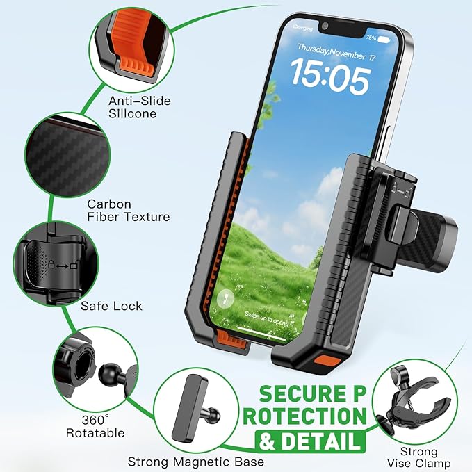 2-in-1 Golf Cart Phone Holder Mount [magnetic base&vise clamp] Compatible with All 4.5-7" Smartphones (iPhone/Galaxy/Google).Universal Fit for Golf Accessories,EZGO/Club Cars/Yamaha/Golf Cart