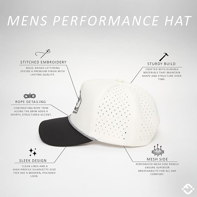 Funky Junque Performance Waterproof Golf Rope Hat – Cool Breathable Workout 5 Panel Snapback Cap for Men