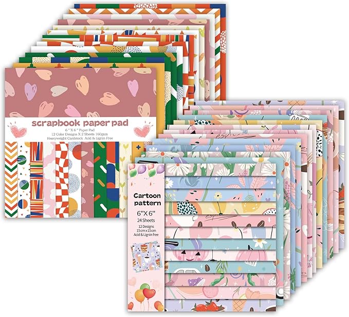 48 Sheets 24 Designs Scrapbook Paper Pad, Scrapbooking DIY Decorative by Bestartsuppliesforyou