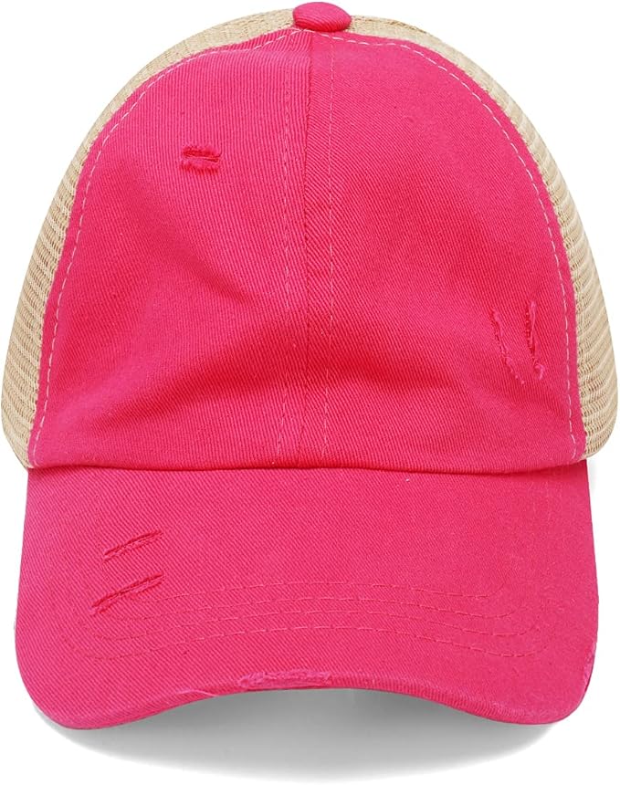 Criss Cross Hat Washed Distressed Baseball Cap Ponytail Hat High Messy Bun Ponycap for Women
