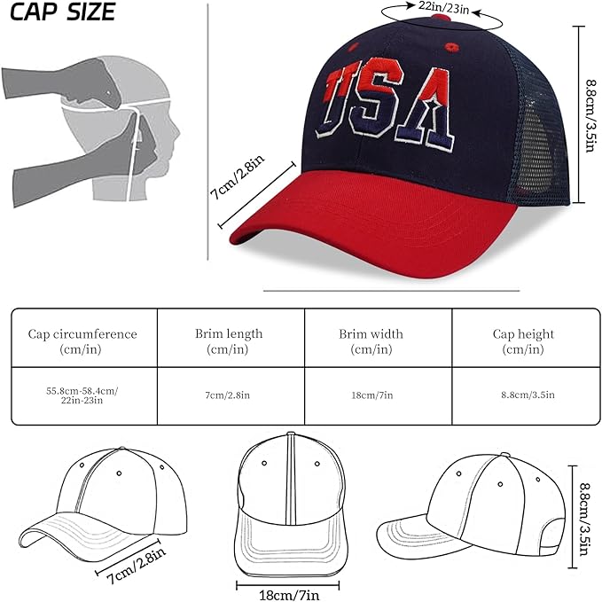 American Flag Patriotic Baseball Cap | Embroidered USA Flag 100% Cotton Adjustable Hat for Men & Women