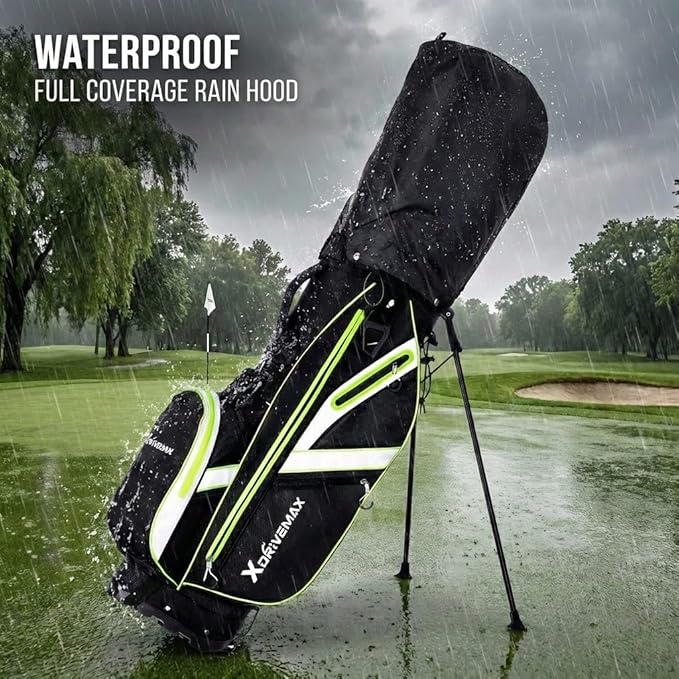 XDriveMax Golf Stand Bag with Accessory Pack, Lightweight 8-Way Top Dividers Golf Bag with Stand, Includes Insulated Cooler Pocket, Dual Strap & Rain Cover
