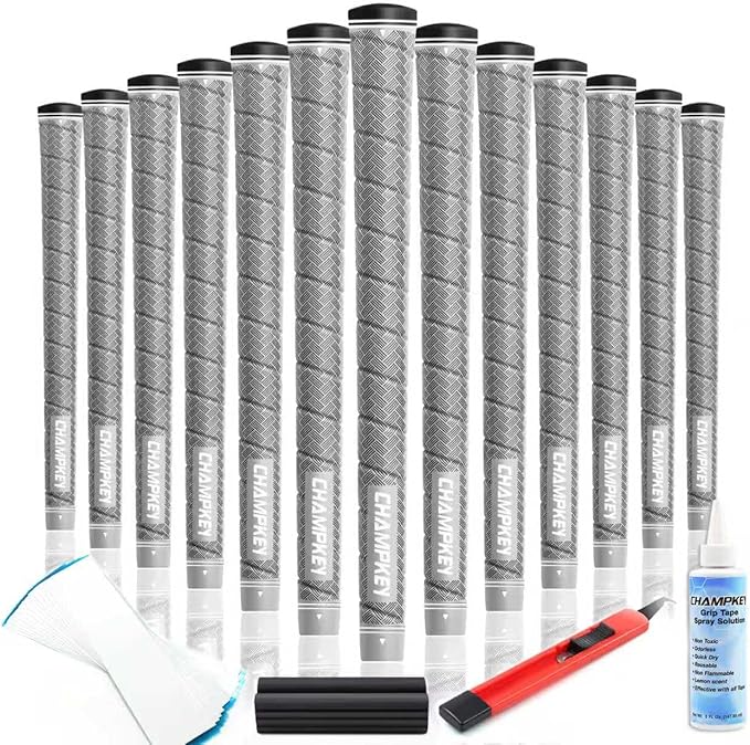 CHAMPKEY X-WEAVE Rubber Golf Grips 13 Pack with Full Repair Kits - Medium Lower Hand Golf Club Grips - Enhanced Grip and Traction Golf Grips for Men and Women