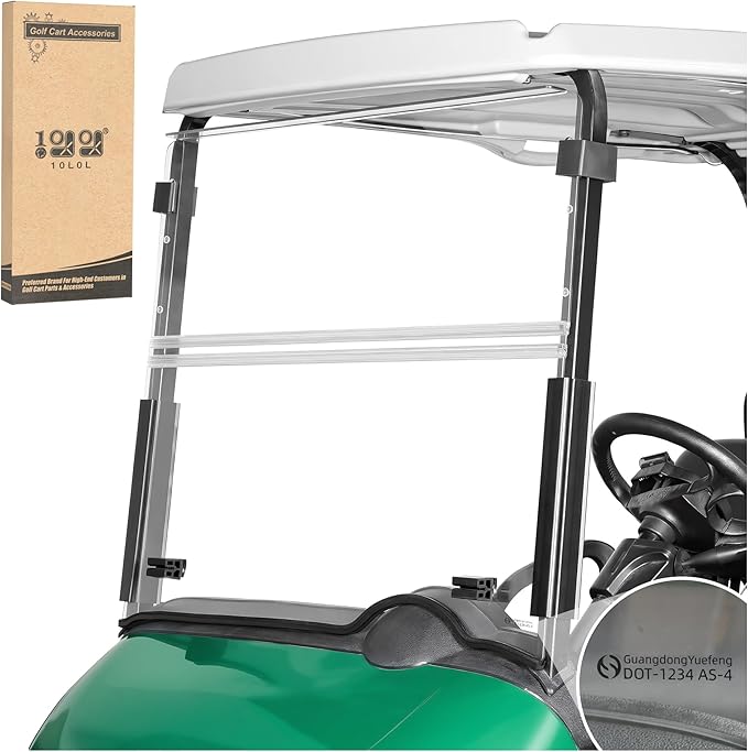 10L0L Golf Cart Folding Windshield for EZGO RXV 2008-Up – 5mm Thick DOT Certified Polycarbonate, Removable Center Strip, Easy Install, Anti-Yellowing, Shatterproof Fold-Down Windshield