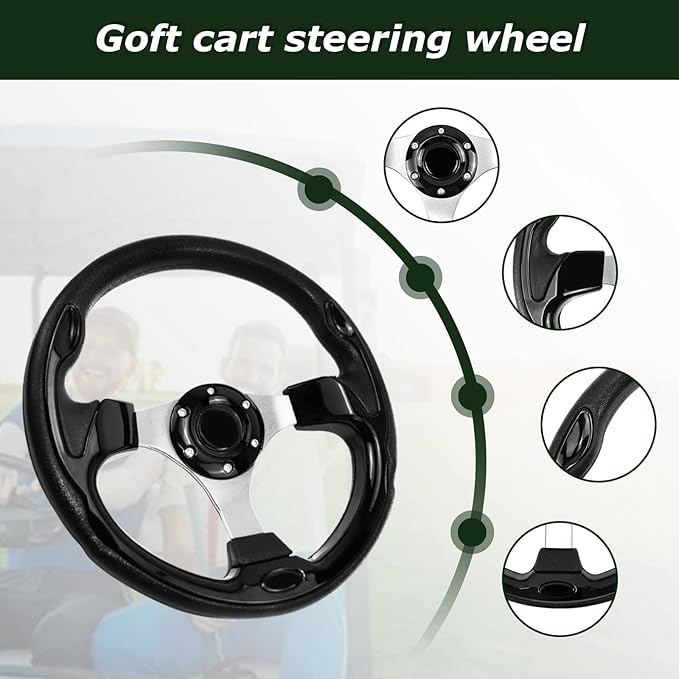 Golf Cart Steering Wheel, Skid Steering Wheel, Universal Golf Cart for Club Car EZGO RXV and TXT, Yamaha, Precedent Tempo, DS