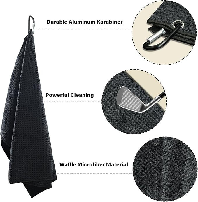 No-Drill Golf Cart Ball & Club Cleaner, Clamp-On Golf Club Head and Ball Washer Golf Cleaner with Golf Towel, Universal Fit for EZGO, Club Car, Yamaha, Advanced EV, Star EV