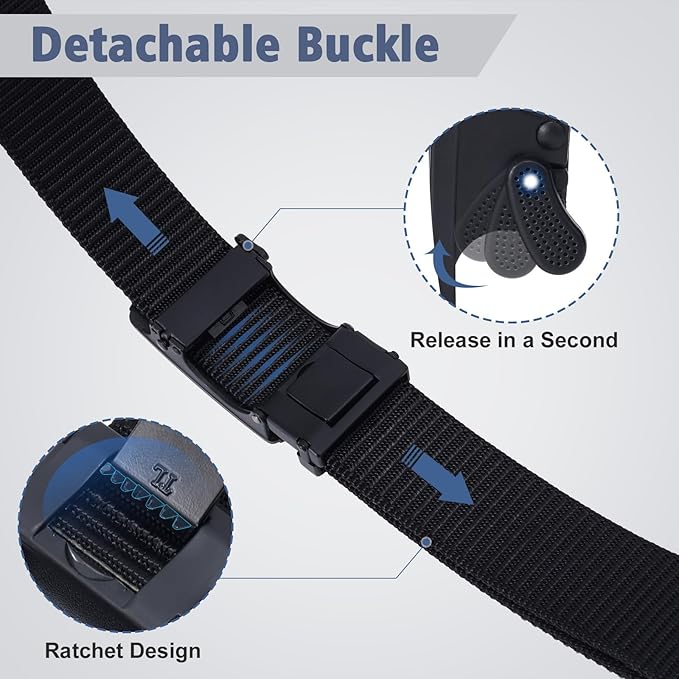 SANSTHS Nylon Ratchet Belts for Men 2 Pack, American Flag Slide Golf Belts 1 1/3", Tactical Work Web Belt 4th of July