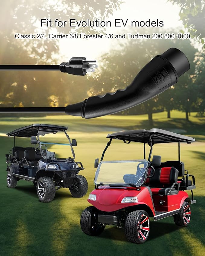 Charging Power Cord Assembly Fits for Evolution EV ICON EV Models Replaces 2.04.0620, 120V Golf Cart Charger Power Cord, Black