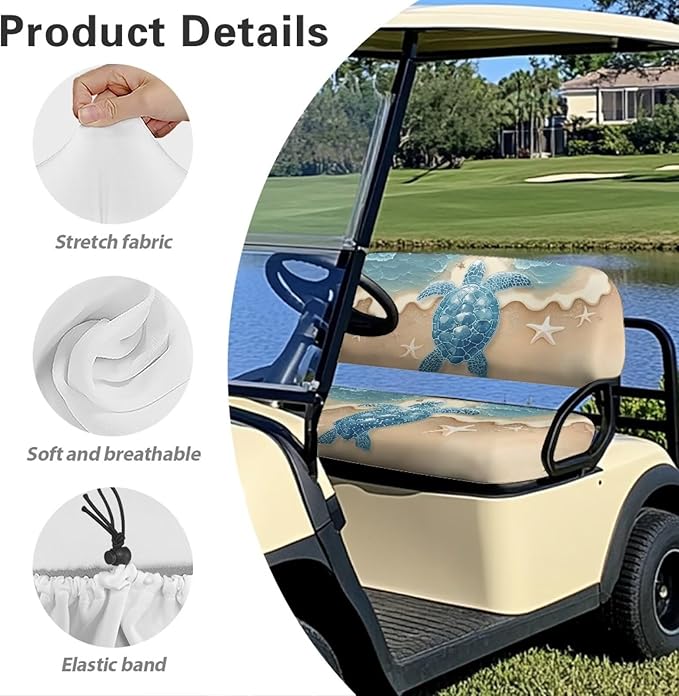 Bulopur Beach Sea Turtle Golf Cart Seat Towel Covers Ezgo Club Car Golf Cart Seat Covers Suitable for All Weather, Easy to Install and Washable