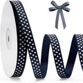 Polka Dot Grosgrain Ribbon 3/8 Inch, 25 Yards Spool Navy Blue and White Dot by FAKILO