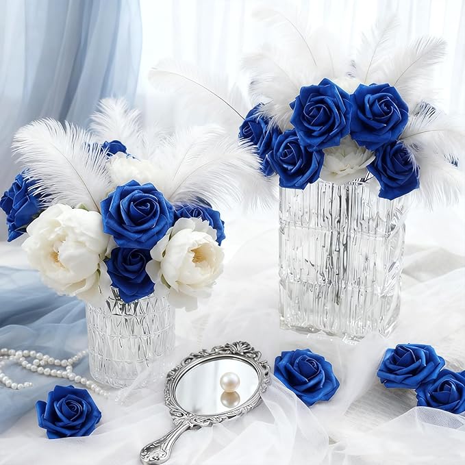 Artificial Flowers Foam Fake Roses 25pcs Royal Blue Roses - Image 5