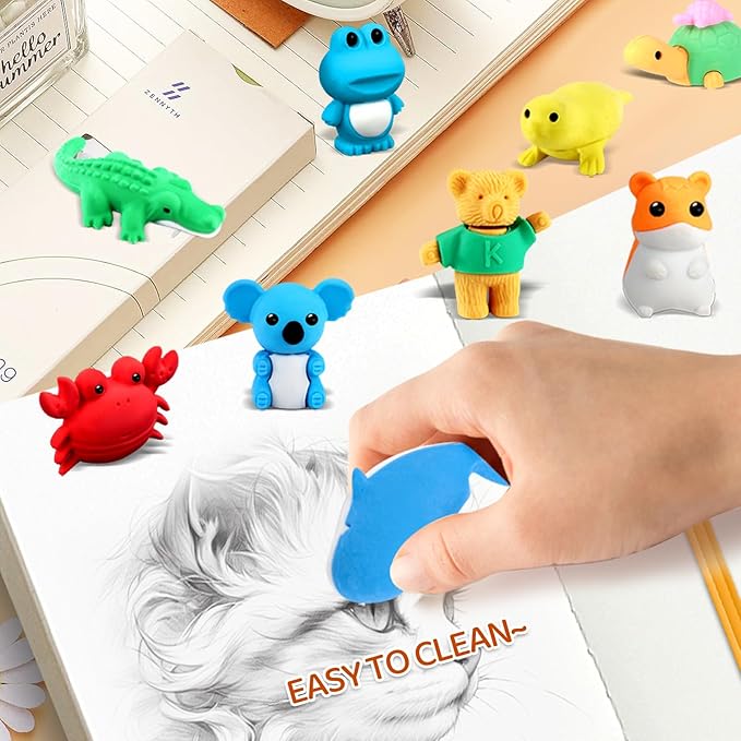 36Pcs Animal Erasers Kids Desk Pets Pencil Erasers 3D Puzzle Bulk Mini Animal - Image 4