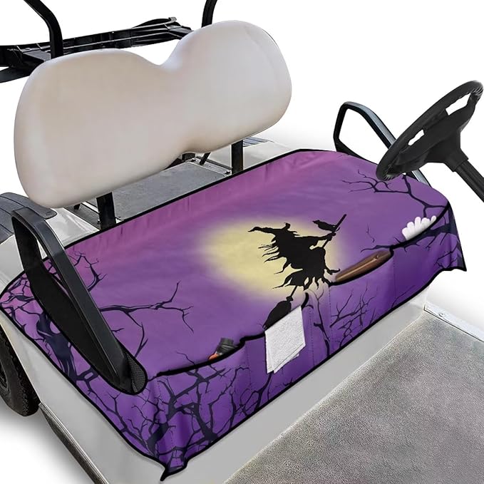 Golf Cart Seat Covers, Universal Golf Cart Seat Towel Blanket with 4 Front Pockets & Nonskid Bottom Fits for Club Car 2 Person Seats Golf Carts