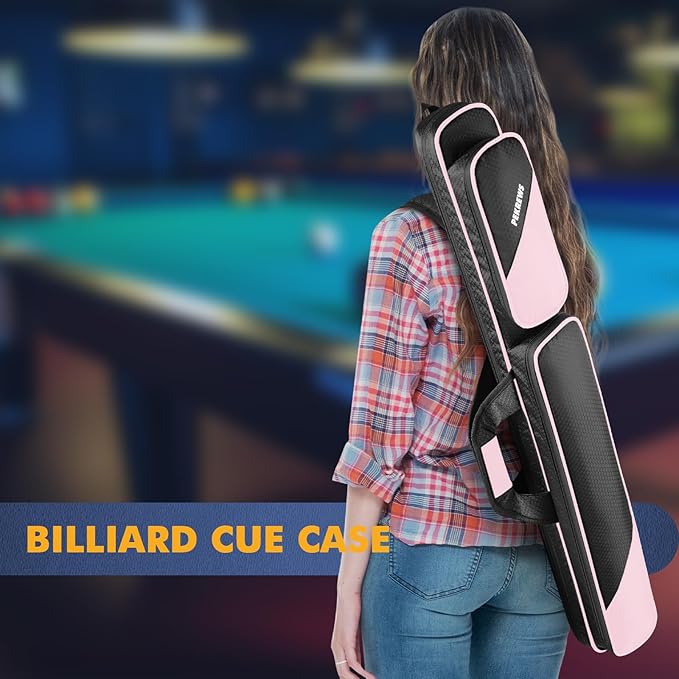 PEKREWS Pool Cue Case, Pool Stick Case 2x2 Holds 2 Sticks with 2 Accessory Zipper Pockets, Sturdy Polyester Pool Cue Carry Bag with Shoulder Strap Handle, Soft Billiard Cue Sling Bag for Men and Women
