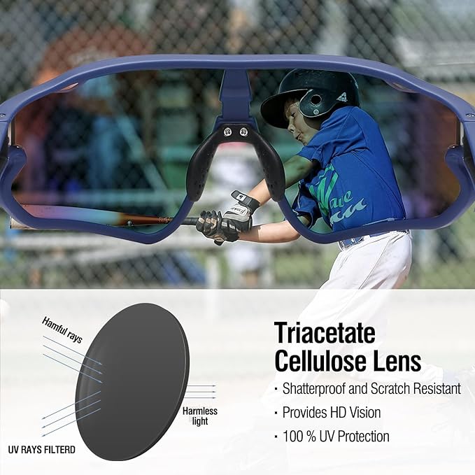 DUCO Kids Sunglasses Youth Baseball Sun Glasses Lightweight TR90 Frame UV400 Sports Cycling Shades for Boys Girls DK268