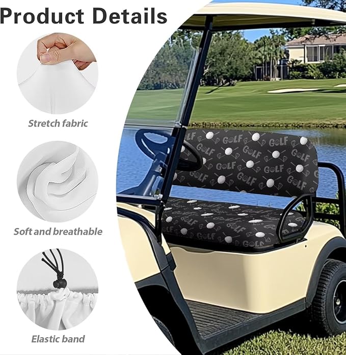Suobstales Golf Cart Front and Rear Seat Cover Set for EZGO TXT RXV & Club Car DS 2 Passenger, Washable Bench Seat Covers Kit