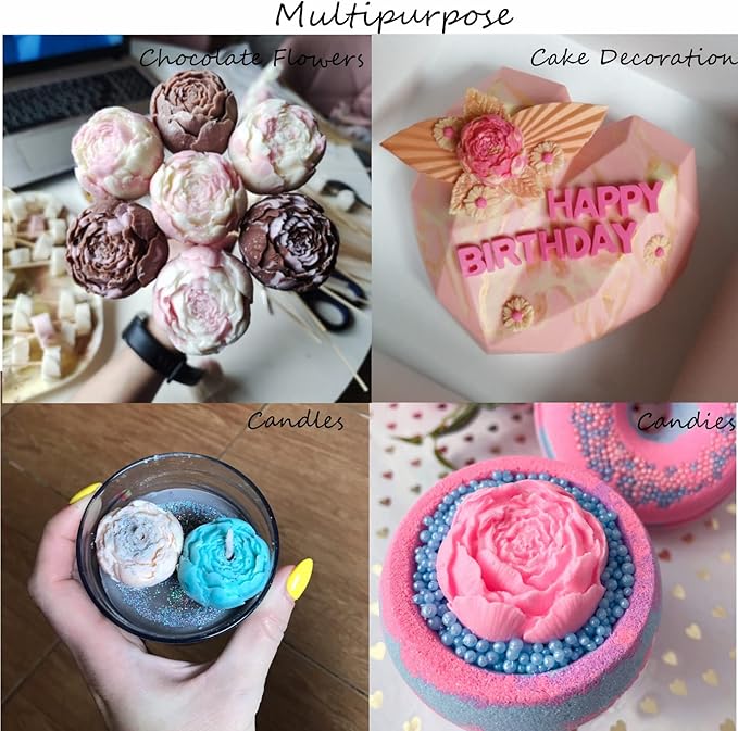 2PCS Peony Flower Silicone Candle Molds Soap Molds Fondant Chocolate Cake Candy - Image 3