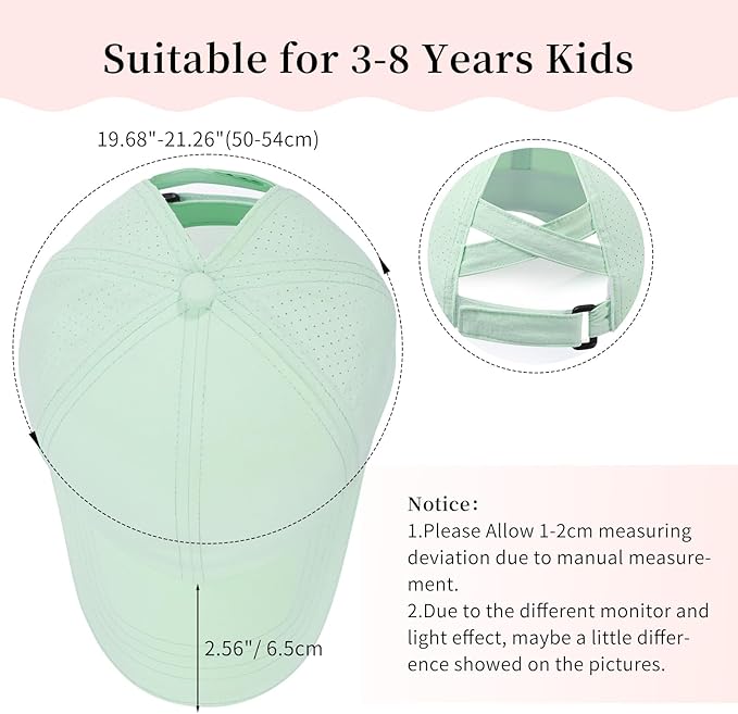 Little Girls Criss Cross Ponytail Hat Toddler Reflective Baseball Cap Kids Quick Dry Summer Sports Hats Age 3-8