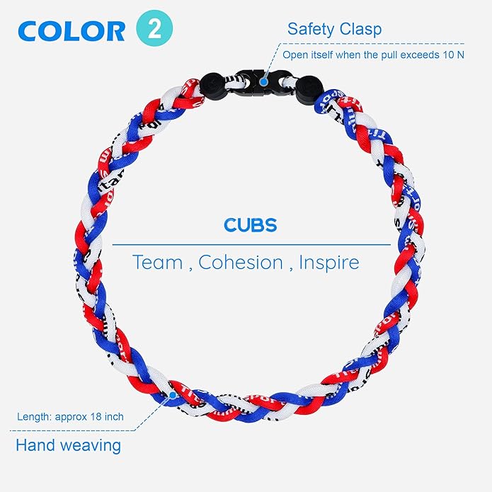 3 pcs Baseball Rope Necklaces, League Team Colors Braided Necklace, Baseball Team Gifts