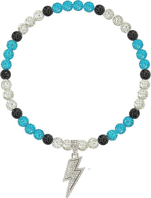 Baseball Necklace for Men 16/18/20 Inch Bling Ice Collection Lightning Bolt Pendant Necklace for Women Rhinestone Clay Beaded Discoball Accessories Gifts for Baseball Team Players Lovers