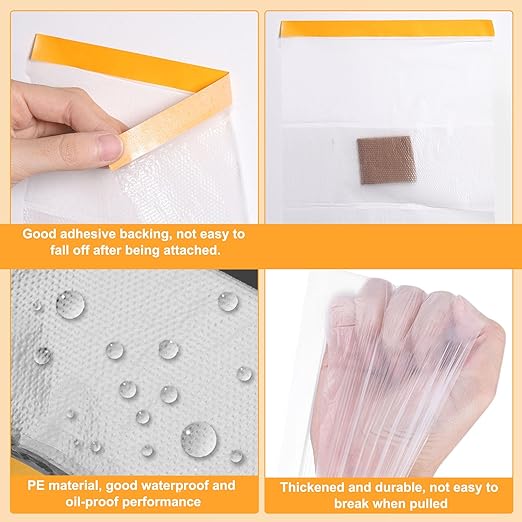 HARFINGTON Pre-Taped Masking Film 106.3" x32.8ft Double Adhesive Tape and Drape - Image 4