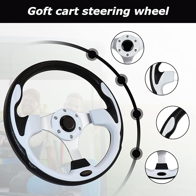 Golf Cart Steering Wheel, Skid Steering Wheel, Universal Golf Cart for Club Car EZGO RXV and for TXT, for Yamaha, for Precedent Tempo, for DS