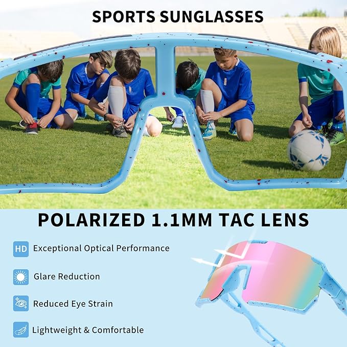 YDAOWKN Kids Sunglasses Youth Baseball Sunglasses Boys Girls Softball Cycling UV400 Protection Sports Goggles