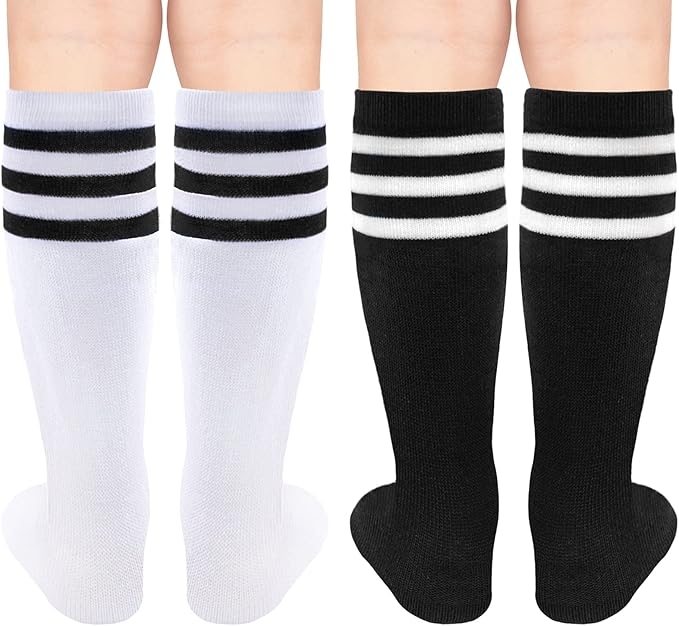 Sarfel Kids Soccer Socks Toddler Soccer Socks Girls Boys Soccer Socks Kids Tube Socks with Stripes Toddler Knee High Socks