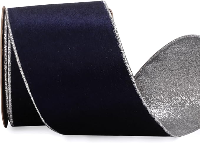 Ribbli Navy Velvet Wired Ribbon 4 Inch Navy Velvet by Ribbli