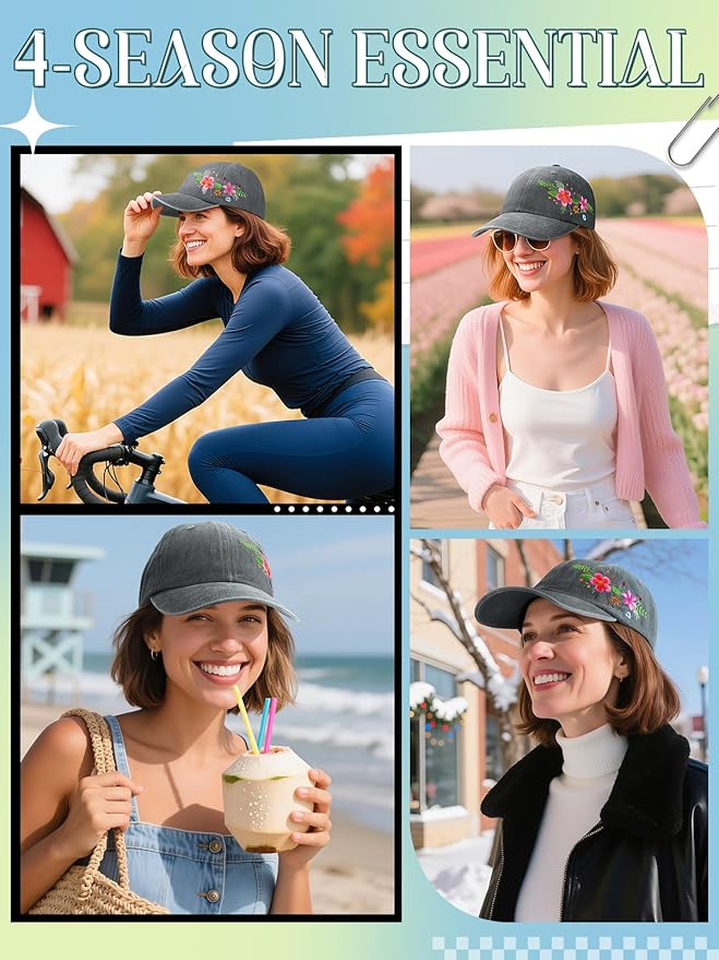 Biggun Trendy Embroidered Baseball Cap for Girls Women Men - Adjustable Soft Breathable Hats for Casual Wear
