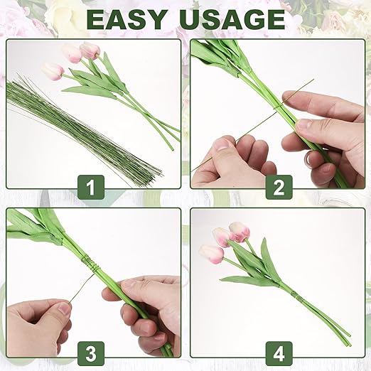 PATIKIL 32 Inch 22 Gauge Floral Stem Wire, 3 Pack/120 Pieces Bouquet Stem Paper - Image 5