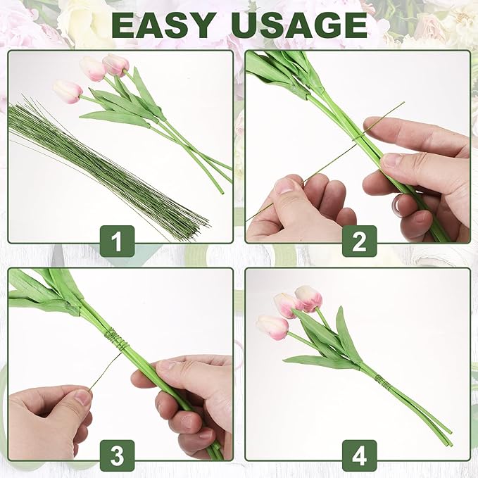 PATIKIL 32 Inch 22 Gauge Floral Stem Wire, 4 Pack/160 Pieces Bouquet Stem Paper - Image 5