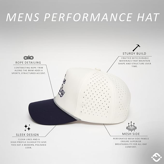 Funky Junque Performance Waterproof Golf Rope Hat – Cool Breathable Workout 5 Panel Snapback Cap for Men