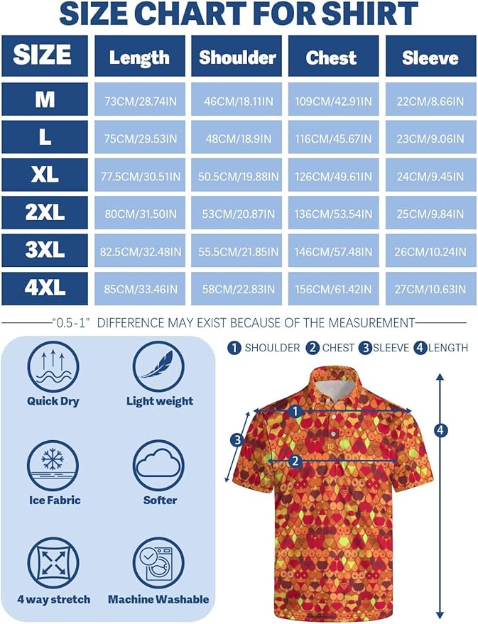 HUURAY Funny Golf Polos for Men Funny Print Short Sleeve Shirts Quick Dry Polo Shirts Hawaiian Shirt Performance Golf Outfits