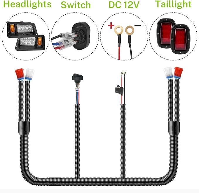 LED Headlights and Tail Lights Kit Compatible Yamaha G14, G16, G19, G22 Golf Cart Models