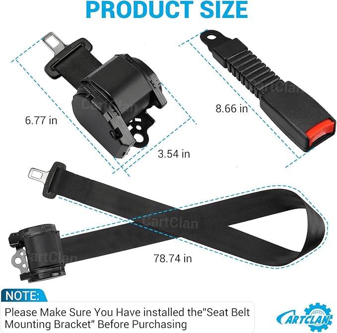 78.74" Retractable Golf Cart Seat Belts, Universal Golf Cart Seat Belts Kit Suitable for Club Car Yamaha EZGO Golf Carts, Extra-Long Golf Cart Seat Belt-2 Set