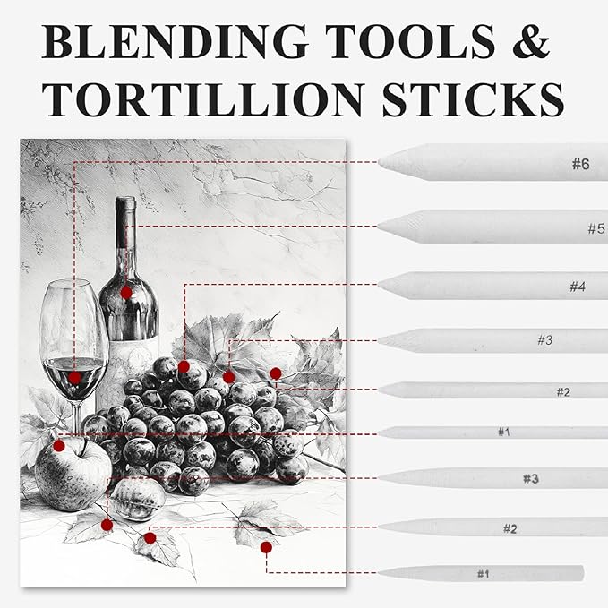Aenir Blending Stumps for Drawing, Tortillons Blending Stumps Set of 13 Pack - Image 4