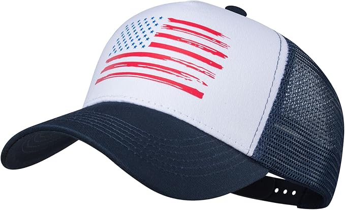Baseball Cap, American Flag Trucker Hat for Men Women, Breathable Adjustable Fit Outdoor Mesh Snapback Hats