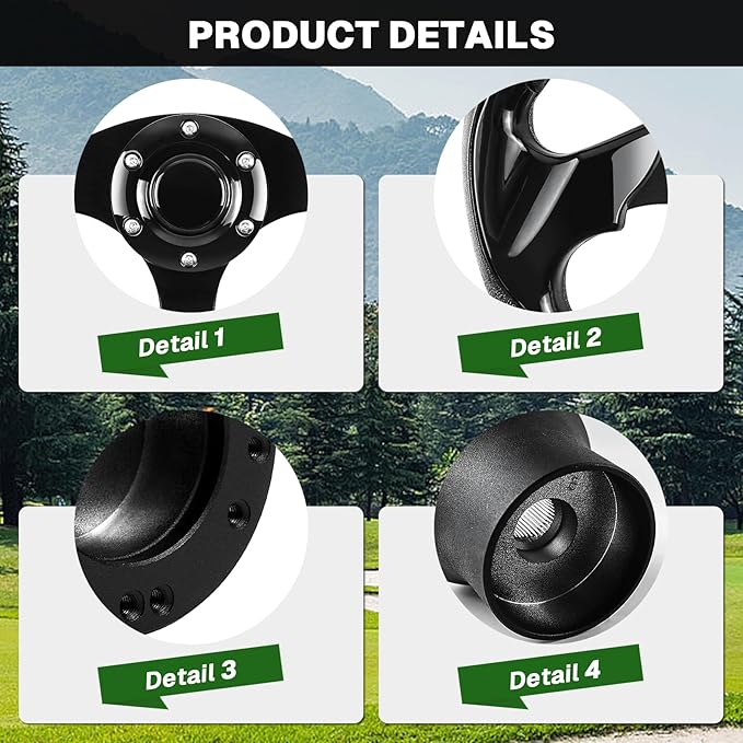 Golf Cart Accessories Steering Wheel D-bottom and Golf Adapter for Club Car EZGO TXT & RXV Golf Carts Adapter Skid-black