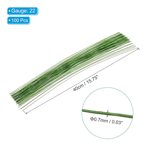 PATIKIL 22 Gauge 16" Floral Stem Wire, Light Green - Image 2