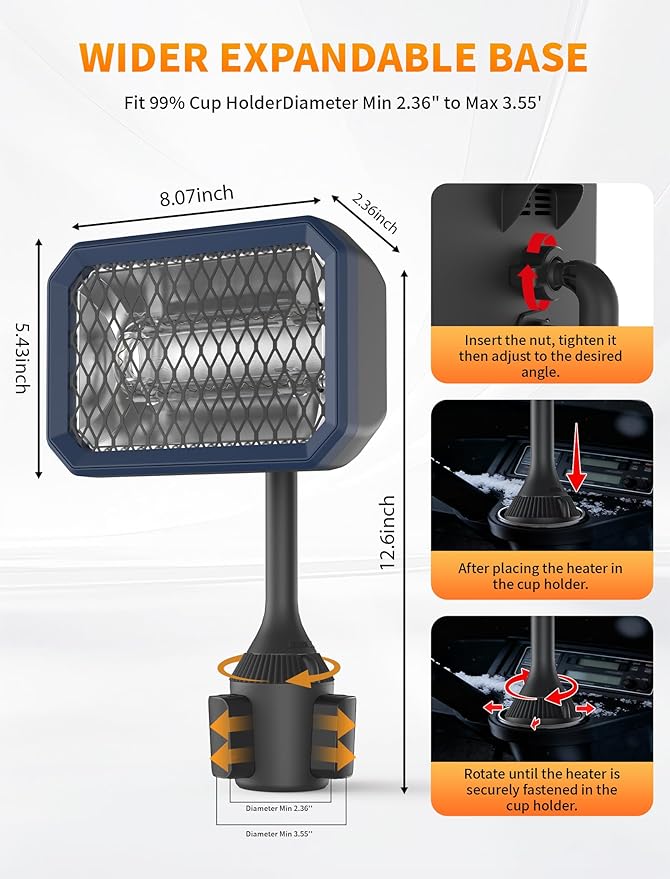 Electric Golf Cart Heater with Mid-Cable Quick-Disconnect, 400W Safe & Fast Silent Carbon Fiber Heating, Heater with 360° Rotatable Head, Compatible with Club Car/Yamaha/EZGO, Golf Cart Accessories