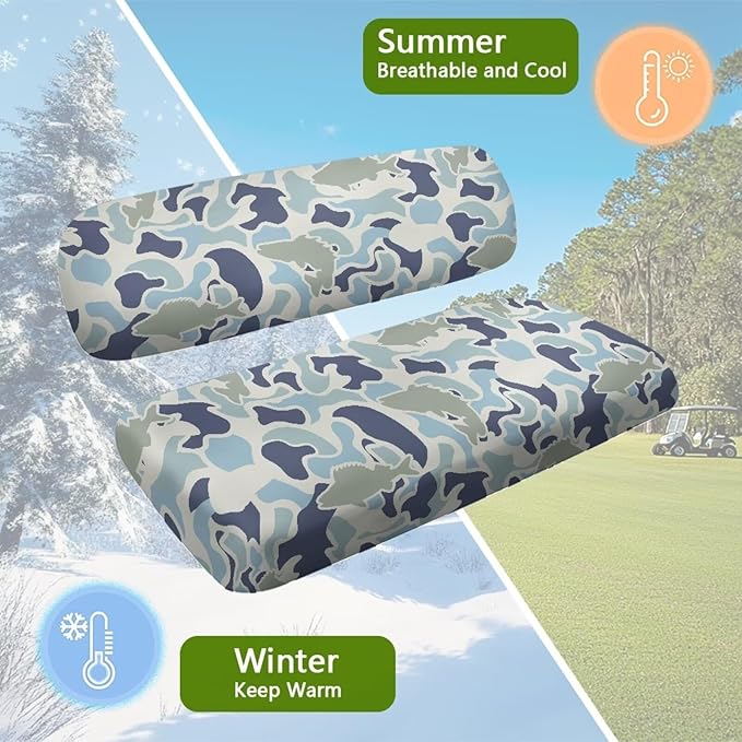Bulopur Blue Fish Camo Golf Cart Seat Covers for Club Car Ezgo Golf Cart Dust Covers 2 Passenger Seats Universal Fit Removable Golfcart Accessory