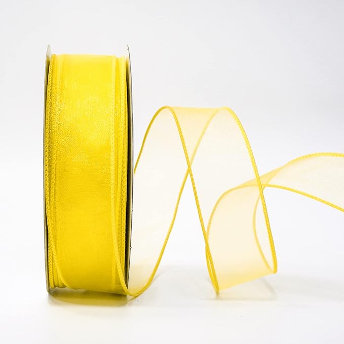 CT CRAFT LLC Sheer Organza Wired Ribbon 1.5" x 50Yards Yellow - Image 2