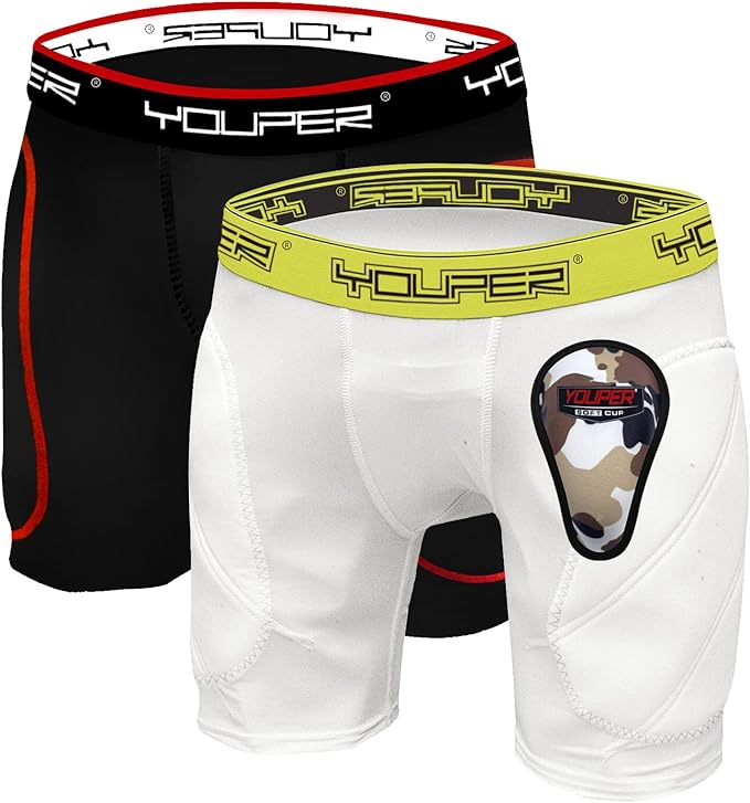 Youper Boys Youth Padded Sliding Shorts with Soft Protective Athletic Cup for Baseball, Football, Lacrosse