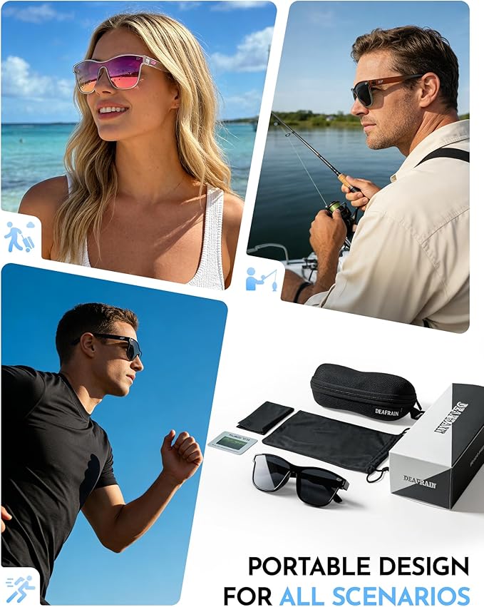 DEAFRAIN Polarized Sunglasses for Men Women - UV400 Protection 21.5g Sport Sun Glasses for Driving Fishing Running Golf