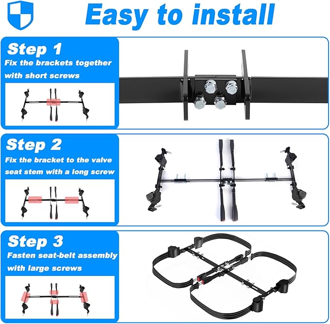 4 Passenger Golf Cart Seat Belt Bracket Kit Universal for Yamaha, EZGO, Club Car Golf Cart with 2+2 Flip Rear Seat, Retractable Seatbelts Max Length 42 Inches