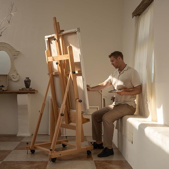 MEEDEN Enlarged Heavy-Duty H-Frame Easel: Artist Solid Beech Wooden Studio Easel - Image 7