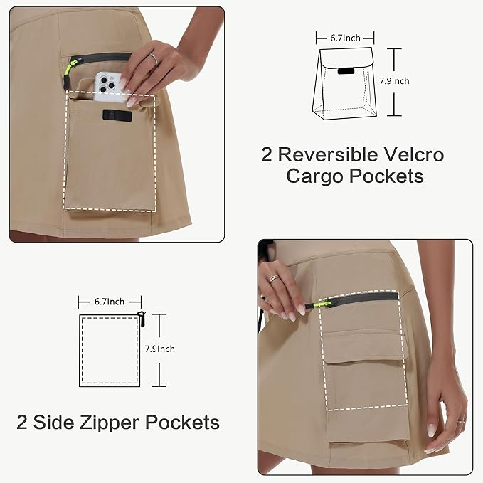 MIVEI Skorts for Woman - Hiking Cargo Skorts with Zipper Pockets, High Waisted Quick Dry Golf Workout, Dressy Casual