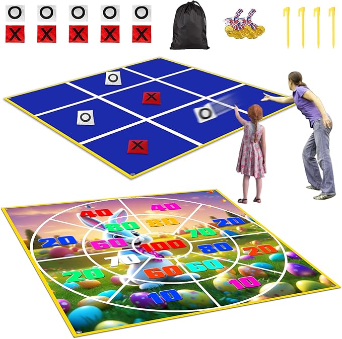 2-in-1 Outdoor Games Large Bunny Egg Bean Bag Toss & Giant Tic Tac Toe 4.5Ft by CWLAKON+